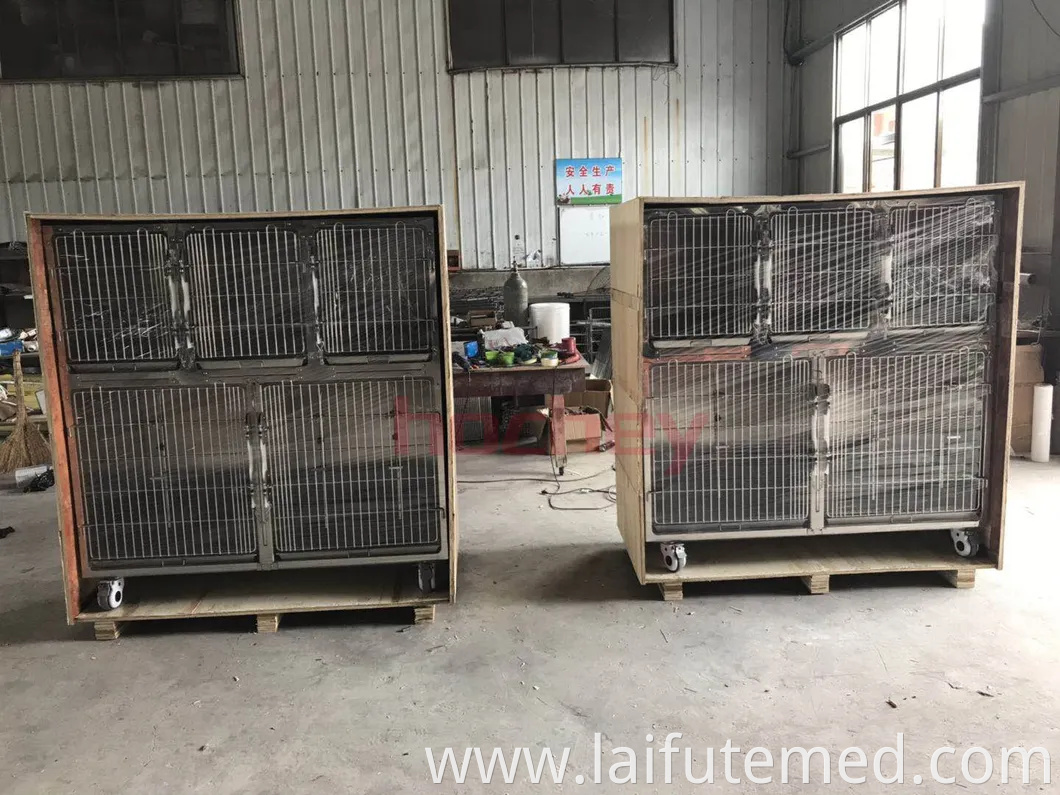 Factory Price Animal Veterinary Pet Cages Stainless Steel Vet Cat Cage with Wheels and Tray Oxygen Cage